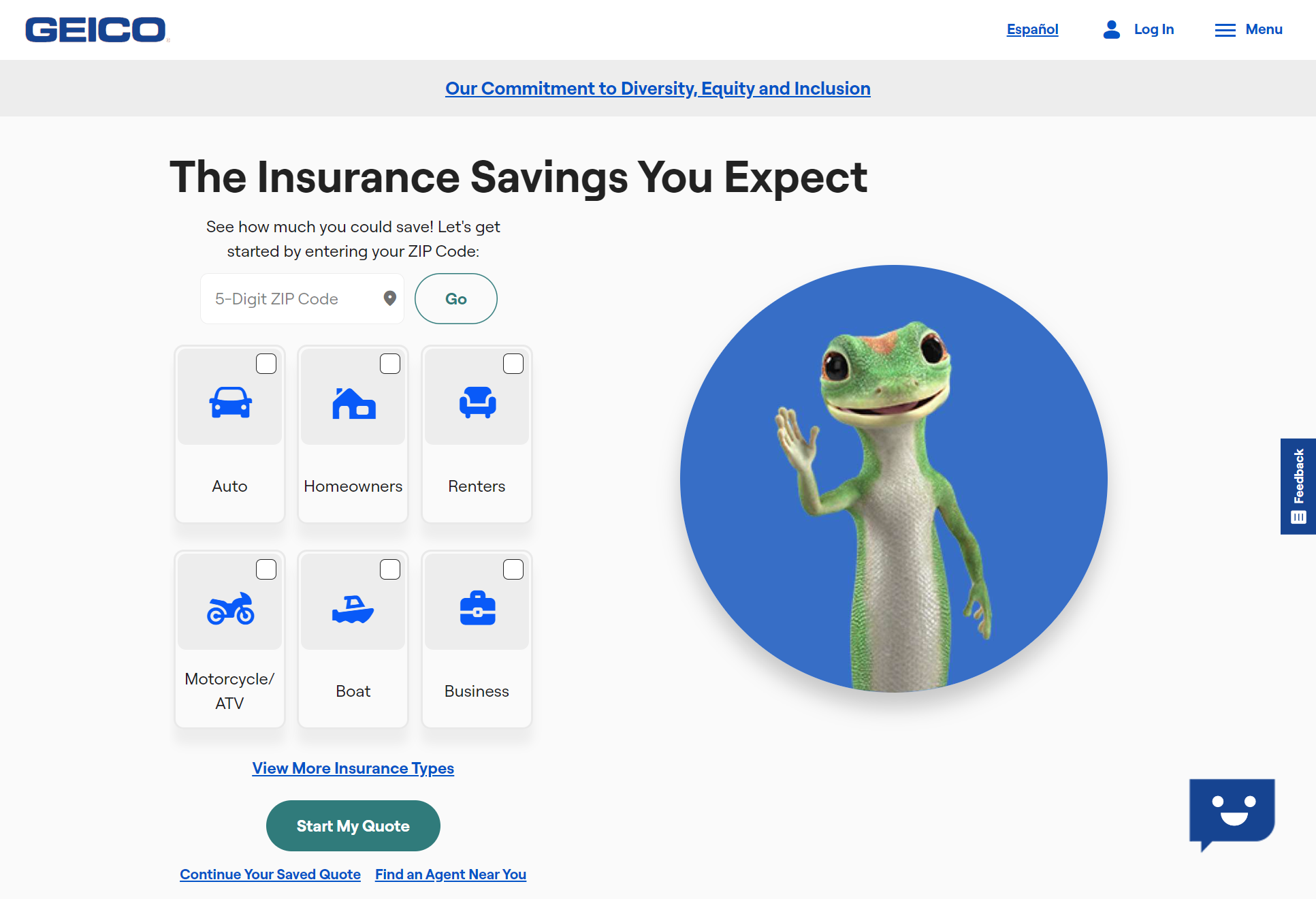 Geico Site Screenshot: Cheap South Dakota Auto Insurance